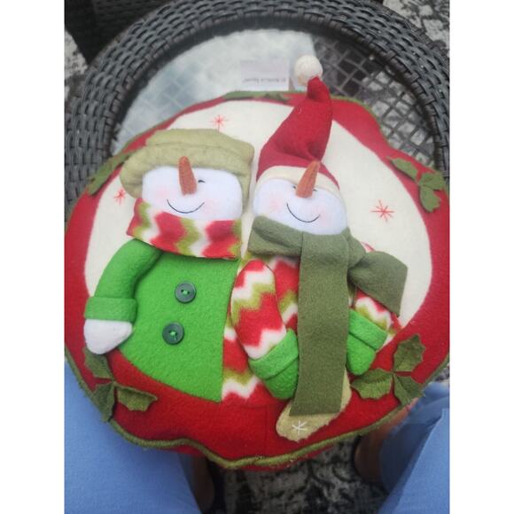St. Nicholas Square 3D Round Holiday Pillow w/ Snowmen - Picture 4 of 14